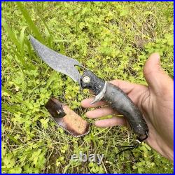 Folding Knife Damascus Steel Black Luxury Wood Stabilized Bead EDC Custom #290