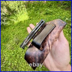 Folding Knife Damascus Steel Black Luxury Wood Stabilized Bead EDC Custom #290