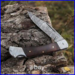 Folding Knife Damascus Steel Blade 9 Handmade Pocket Pakka Wood Handle Knife