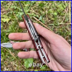 Folding Knife Friction Blade Steel Damascus Wood Handle Pocket Knife Edc