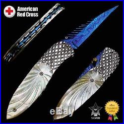 Folding Knife Pk02132 Damascus Steel Blade White Pearl Mop / Ss. Handle Poosiri