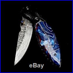 Folding Knife Pk02136 Damascus Steel Blade Kirinite / Bull Horn Handle Poosiri