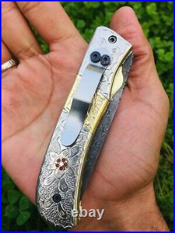 Folding Knife, Pocket Knife Damascus Folding Knife Silver Handle Camping Knife