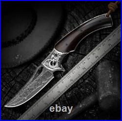 Folding Knife VG10 Damascus Steel Ebony Handle EDC Knives Hunting Handmade