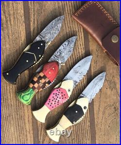 Folding Knives Lot Of 4 Custom Hand Made Damascus Steel Blade pocket Knives