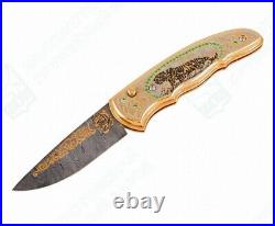 Folding knife Tiger Damascus steel (gold plating)