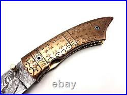 Forge Sharp Handmade Damascus Chisel Engrave Hunting Folding Pocket Knife