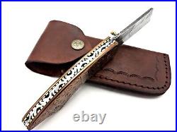 Forge Sharp Handmade Damascus Engrave Hunting Folding Pocket Knife