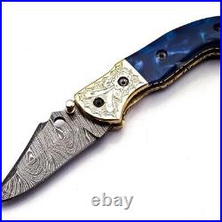 Forged Damascus Folding Knife Liner Lock Camping Closeout LOT OF 3