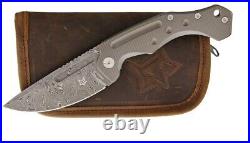 Fox Desert Framelock Folding Knife 3.75 Damascus Steel Blade Titanium Handle