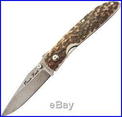 Fox Voyager Linerlock Folding Knife 3 Damascus Steel Clip Blade Stag Handle