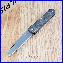 Fox Vulpis Folding Knife 2.13 Damascus Steel Blade Dark Matter Gold CF Handle