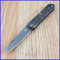 Fox Vulpis Folding Knife 2.13 Damascus Steel Blade Dark Matter Gold CF Handle