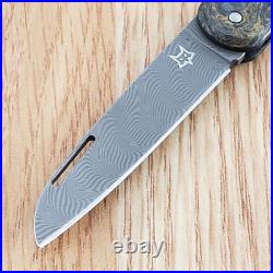 Fox Vulpis Folding Knife 2.13 Damascus Steel Blade Dark Matter Gold CF Handle
