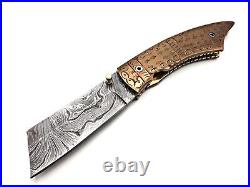 Free Shipping Handmade Damascus Chisel Engrave Hunting Folding Pocket Knife