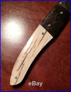 George Muller Hand-Made Damascus Steel Folding Knife withMammoth Bone Handle