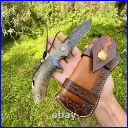 Gorgeous Damascus Custom Titanium Feather Damascus Steel Handmade Folding Kni