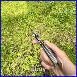 Gorgeous Damascus Custom Titanium Feather Damascus Steel Handmade Folding Kni