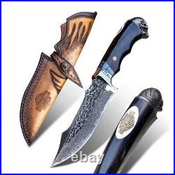 HARLEY DAVIDSON Damascus Steel Hunting Knife Survival Knife With Leather Sheath