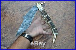 HUGE 18.50INCH SPANISH NAVAJA, Damascus steel blade, FOLDING KNIFE, STAG HANDLE