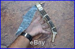 HUGE18.50 INCH SPANISH NAVAJA, Damascus-steel-blade, FOLDING KNIFE STAG HANDLE