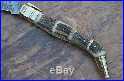 HUGE18.50 INCH SPANISH NAVAJA, Damascus-steel-blade, FOLDING KNIFE STAG HANDLE