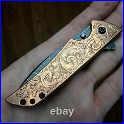 Hand Engraved Discontinued Damascus Skyline Kershaw Folding Knife