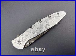 Hand Engraved Kershaw Leek Damascus 1660DAM 3 Stainless Steel Knife