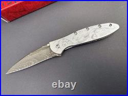 Hand Engraved Kershaw Leek Damascus 1660DAM 3 Stainless Steel Knife
