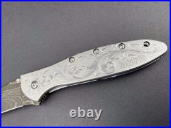 Hand Engraved Kershaw Leek Damascus 1660DAM 3 Stainless Steel Knife