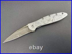 Hand Engraved Kershaw Leek Damascus 1660DAM 3 Stainless Steel Knife