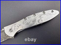 Hand Engraved Kershaw Leek Damascus 1660DAM 3 Stainless Steel Knife