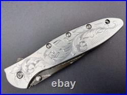Hand Engraved Kershaw Leek Damascus 1660DAM 3 Stainless Steel Knife