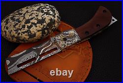 Hand Forged Custom Damascus Steel Pocket Folding Knife Rosewood Handle