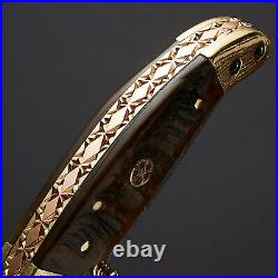Hand Forged Custom Handmade Damascus Folding Knife Linear Lock Stag/antler Brass
