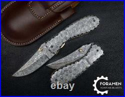 Hand Forged Damascus Steel Hunting Folding Pocket knife Damascus Handle