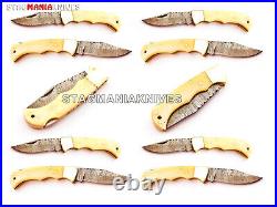Hand Forged Damascus Steel Hunting Pocket Knife Folding Knife Camel Bone Handle
