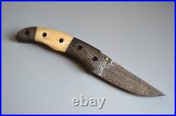Hand Made Custom Damascus Knife Folding Blade with Genuine Leather Sheath