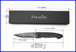 Hand Made Damascus Blade Folding Knife 4.5 Carbon Fiber Handle 6002CFO-11D