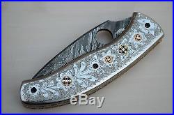 Hand Made Damascus Pocket Hand Engraved Folding Knife Liner Lock Uk-699