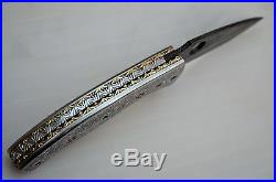 Hand Made Damascus Pocket Hand Engraved Folding Knife Liner Lock Uk-699