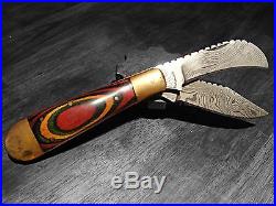 Hand Made Damascus folding knife LAGUIOLE Style in Wood Pocket Knife