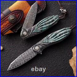 Handcrafted 75 Layer Damascus Pocket Knife Ball Bearing Survival Wood Handle