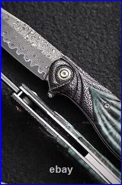 Handcrafted 75 Layer Damascus Pocket Knife Ball Bearing Survival Wood Handle