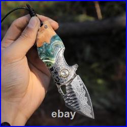 Handcrafted Damascus Steel Pocket EDC Folding Knife For Camping, Hiking & Travel