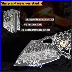 Handcrafted Damascus Steel Pocket EDC Folding Knife For Camping, Hiking & Travel