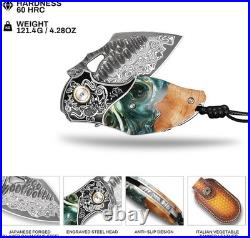 Handcrafted Damascus Steel Pocket EDC Folding Knife For Camping, Hiking & Travel