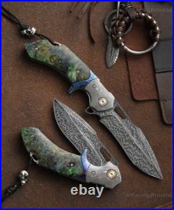 Handcrafted Feather Knife Damascus Steel Folding Pocket Knife Flipper with Sheath