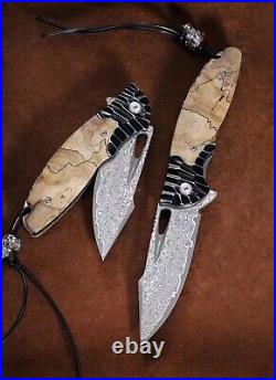 Handmade 85 Layer Damascus Pocket Knife Hunting Survival Folding Ball Bearing