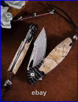 Handmade 85 Layer Damascus Pocket Knife Hunting Survival Folding Ball Bearing